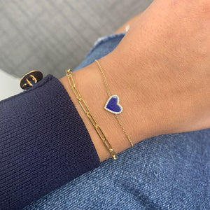 14k Gold & Diamond Lapis Heart Bracelet