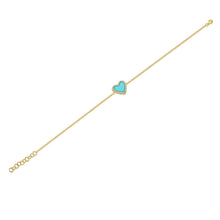 Load image into Gallery viewer, 14k Gold &amp; Diamond Turquoise Heart Bracelet