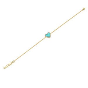 14k Gold & Diamond Turquoise Heart Bracelet