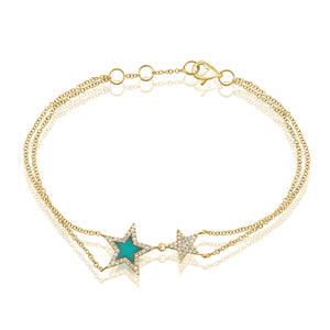 14k Gold Turquoise & Diamond Star Bracelet