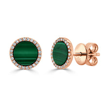 Load image into Gallery viewer, 14k Gold, Diamond &amp; Malachite Disc Studs