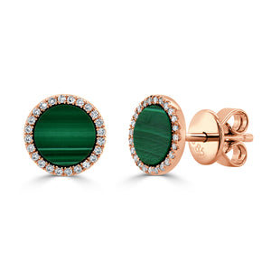 14k Gold, Diamond & Malachite Disc Studs
