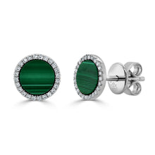 Load image into Gallery viewer, 14k Gold, Diamond &amp; Malachite Disc Studs