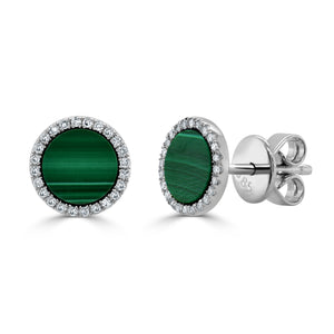 14k Gold, Diamond & Malachite Disc Studs