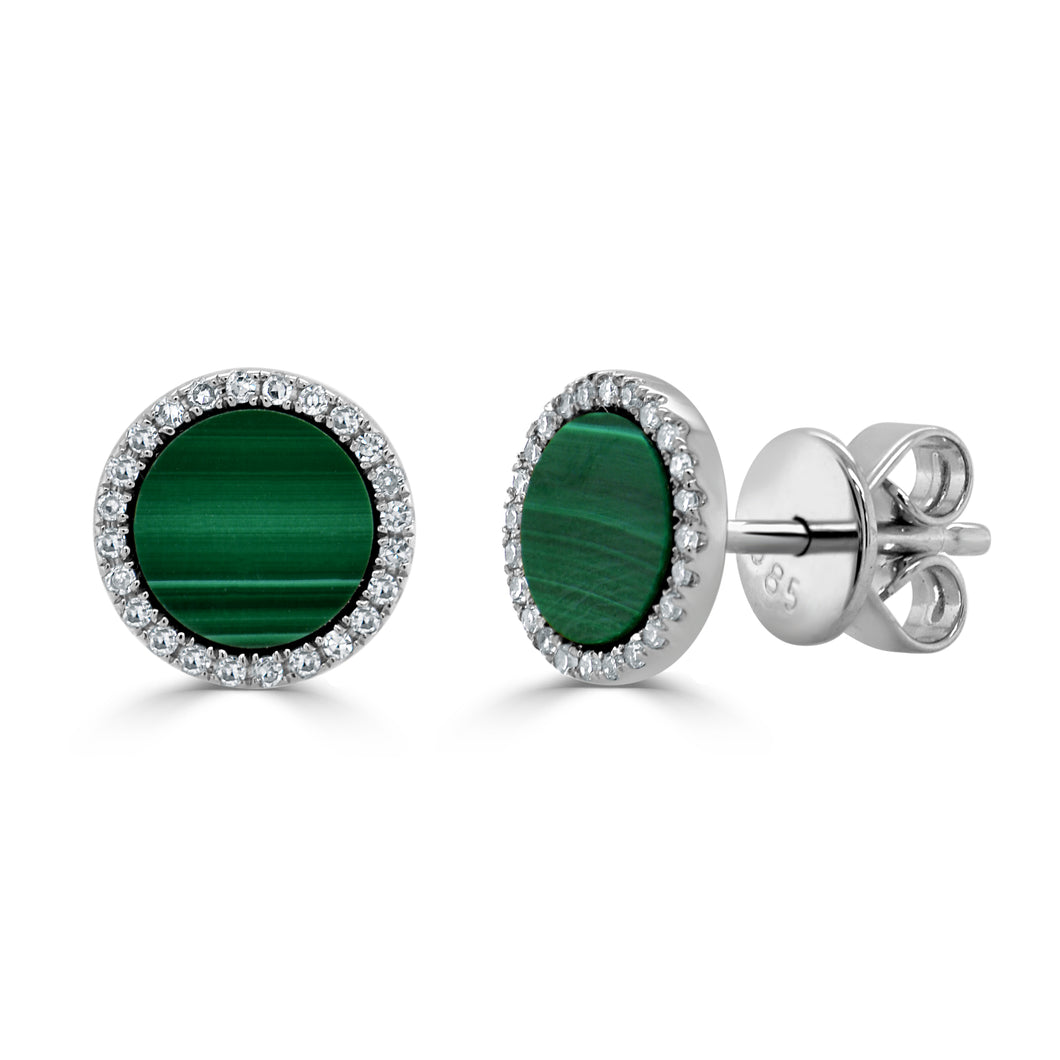 14k Gold, Diamond & Malachite Disc Studs