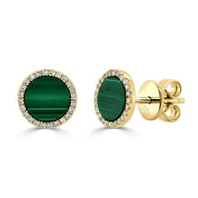 Load image into Gallery viewer, 14k Gold, Diamond &amp; Malachite Disc Studs