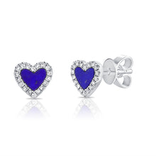 Load image into Gallery viewer, 14k Gold &amp; Diamond Lapis Heart Earrings