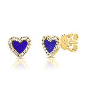 14k Gold & Diamond Lapis Heart Earrings