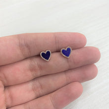 Load image into Gallery viewer, 14k Gold &amp; Diamond Lapis Heart Earrings