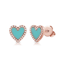 Load image into Gallery viewer, 14k Gold &amp; Diamond Turquoise Heart Earrings