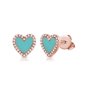 14k Gold & Diamond Turquoise Heart Earrings