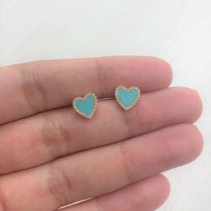 14k Gold & Diamond Turquoise Heart Earrings