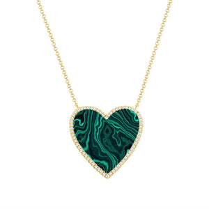14k Gold Diamond & Malachite Heart Necklace