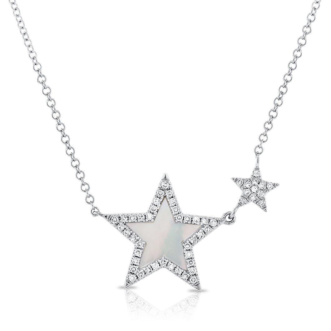 14k Gold Pearl & Diamond Star Necklace