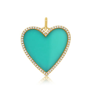 14k Gold & Diamond Turquoise Heart Charm