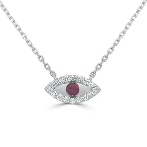 14k Gold & Diamond with Ruby Evil Eye Necklace