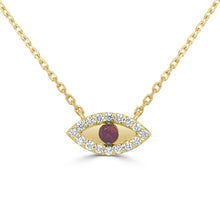 Load image into Gallery viewer, 14k Gold &amp; Diamond with Ruby Evil Eye Necklace