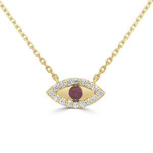 14k Gold & Diamond with Ruby Evil Eye Necklace