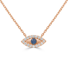 Load image into Gallery viewer, 14k Gold &amp; Diamond with Sapphire Evil Eye Necklace