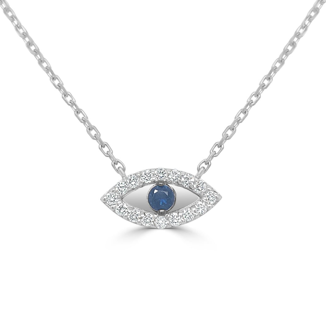 14k Gold & Diamond with Sapphire Evil Eye Necklace