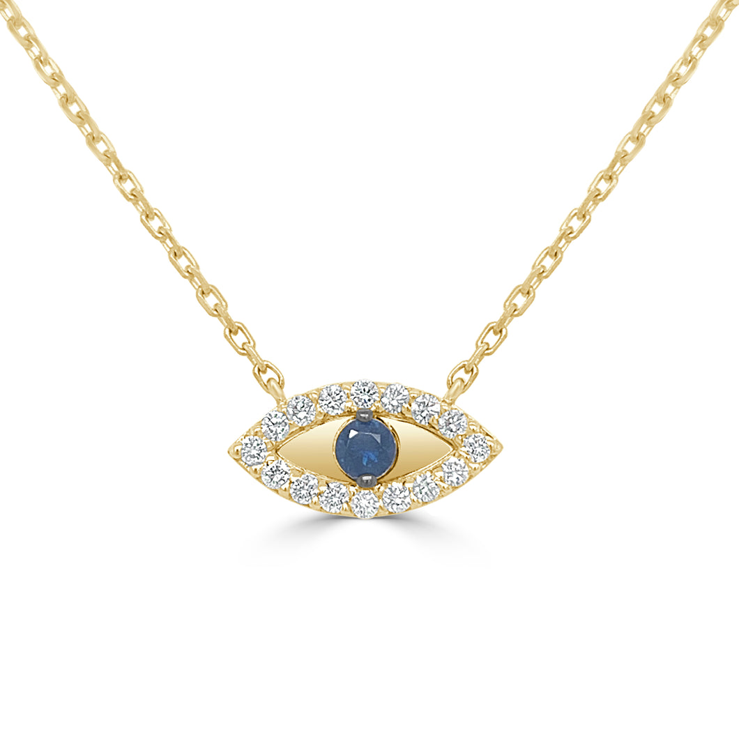 14k Gold & Diamond with Sapphire Evil Eye Necklace