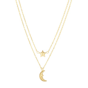 14k Gold Moon & Star Necklace