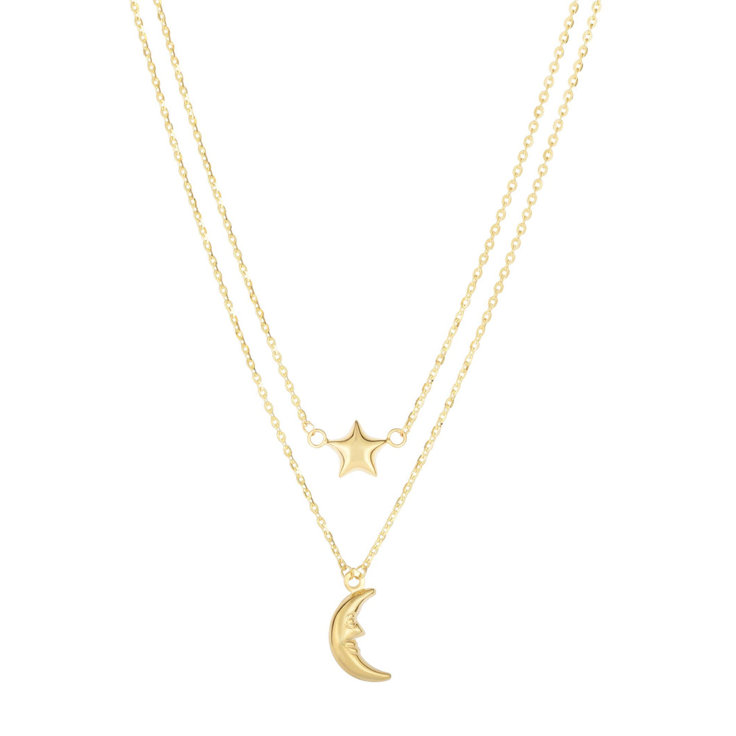 14k Gold Moon & Star Necklace