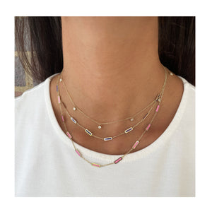 14k Gold & Pink Agate Bar Station Necklace