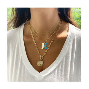 14k Gold & Turquoise Initial Necklace - Large