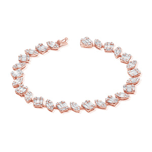 14k Gold Baguette & Round Diamond Bracelet