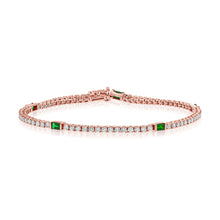 Load image into Gallery viewer, 14k Gold Diamond &amp; Emerald Tennis Bracelet