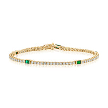 Load image into Gallery viewer, 14k Gold Diamond &amp; Emerald Tennis Bracelet