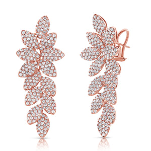 14K Gold & Diamond Flower Dangle Earrings
