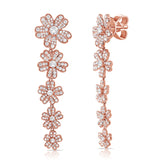 14K Gold & Diamond Flower Dangle Earrings - 3.64ct