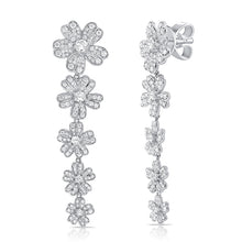 Load image into Gallery viewer, 14K Gold &amp; Diamond Flower Dangle Earrings