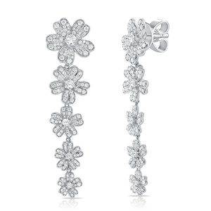 14K Gold & Diamond Flower Dangle Earrings