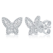 Load image into Gallery viewer, 14k Gold &amp; Baguette Diamond Butterfly Stud Earrings