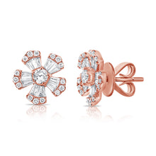 Load image into Gallery viewer, 14k Gold &amp; Diamond Baguette Flower Stud Earrings