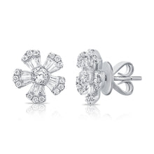 Load image into Gallery viewer, 14k Gold &amp; Diamond Baguette Flower Stud Earrings