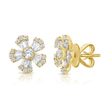 Load image into Gallery viewer, 14k Gold &amp; Diamond Baguette Flower Stud Earrings