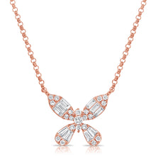 Load image into Gallery viewer, 14k Gold &amp; Baguette Diamond Butterfly Necklace