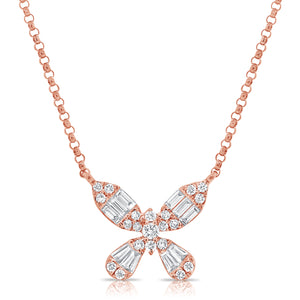 14k Gold & Baguette Diamond Butterfly Necklace