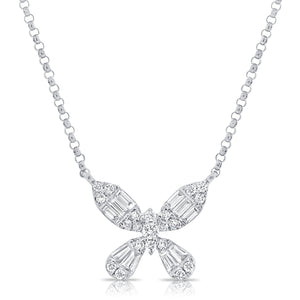 14k Gold & Baguette Diamond Butterfly Necklace