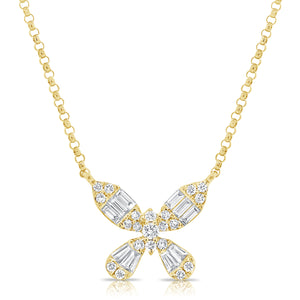 14k Gold & Baguette Diamond Butterfly Necklace