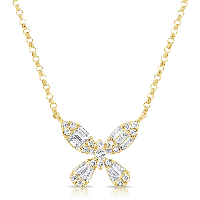 14k Gold & Baguette Diamond Butterfly Necklace