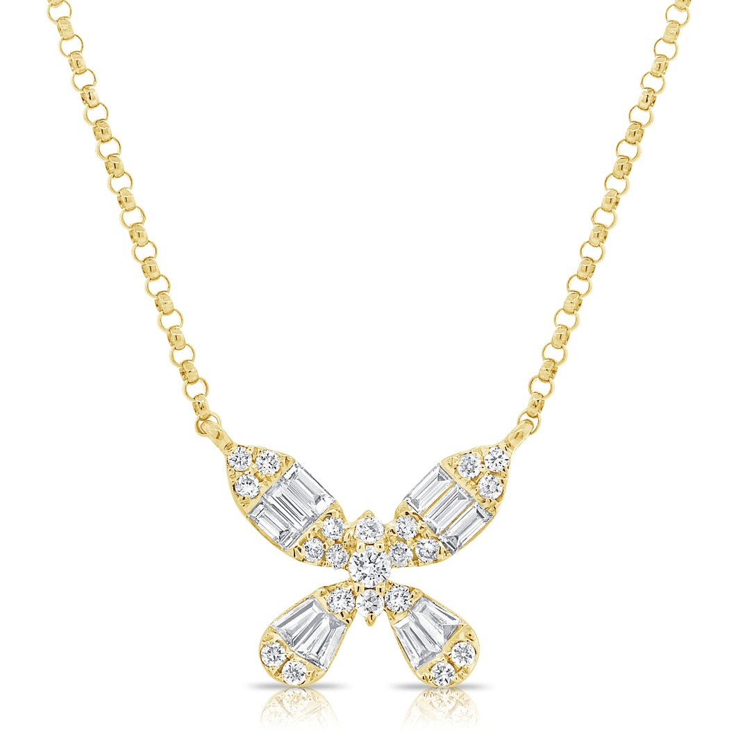 14k Gold & Baguette Diamond Butterfly Necklace