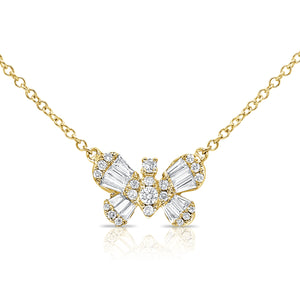 14k Gold & Baguette Diamond Butterfly Necklace