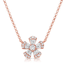 Load image into Gallery viewer, 14k Gold &amp; Baguette Diamond Flower Necklace
