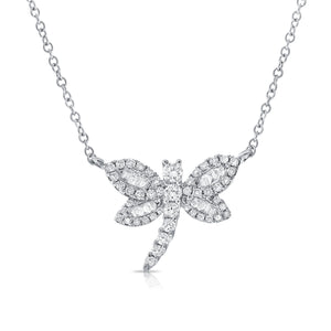 14k Gold & Baguette Diamond Dragonfly Necklace