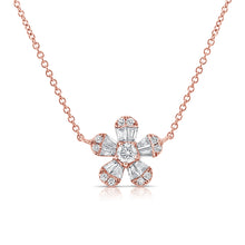 Load image into Gallery viewer, 14k Gold &amp; Diamond Baguette Flower Necklace